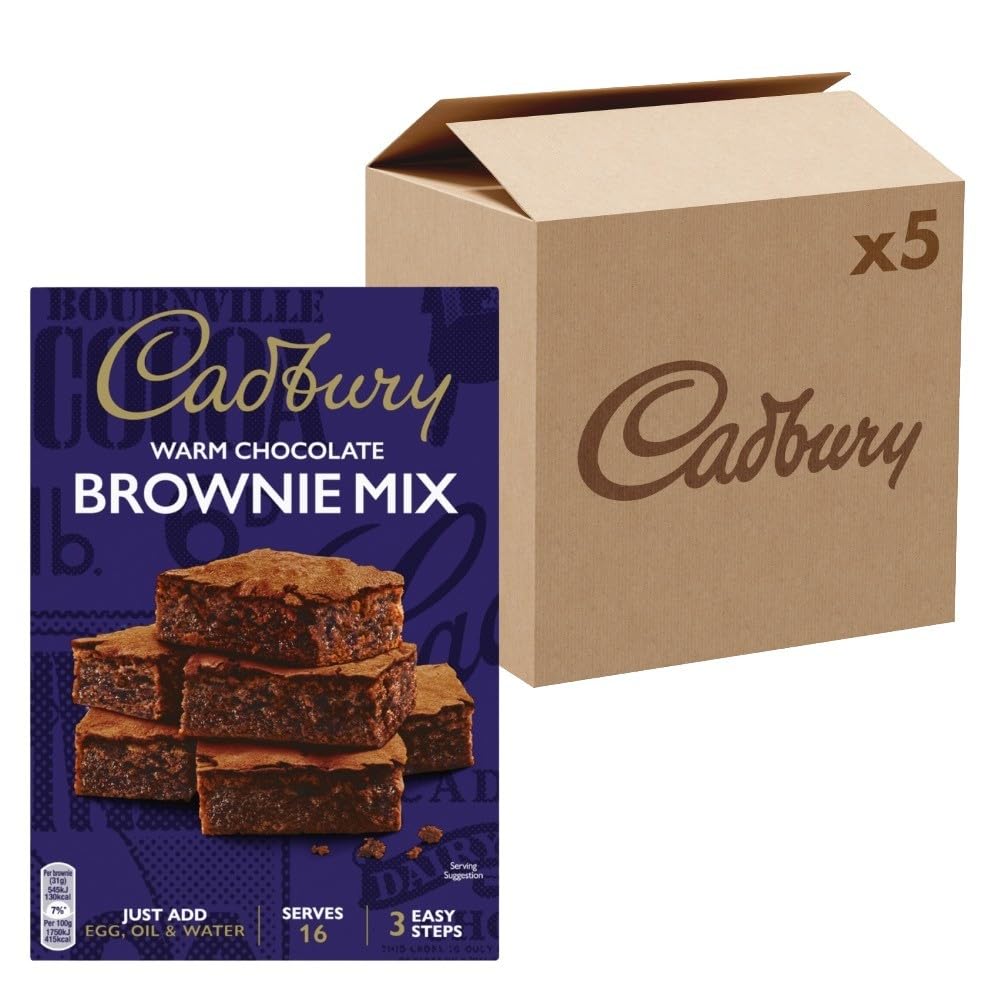 Cadbury Chocolate Brownie Mix - Easy 3-Step Baking, Fudgy Centre | 350g (Pack of 5)