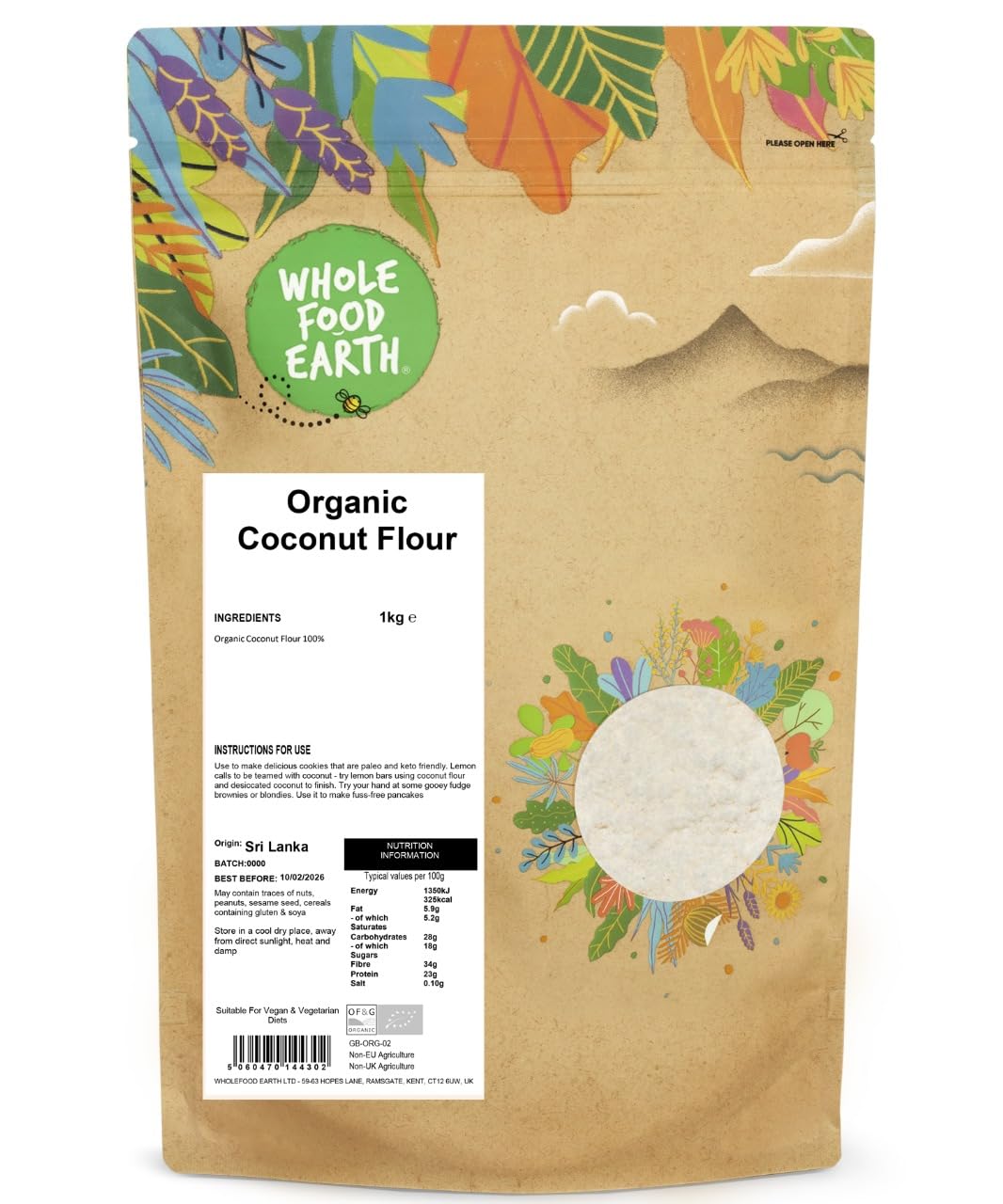 Wholefood Earth Organic Coconut Flour - 1kg | High Fibre | Gluten-Free Alternative