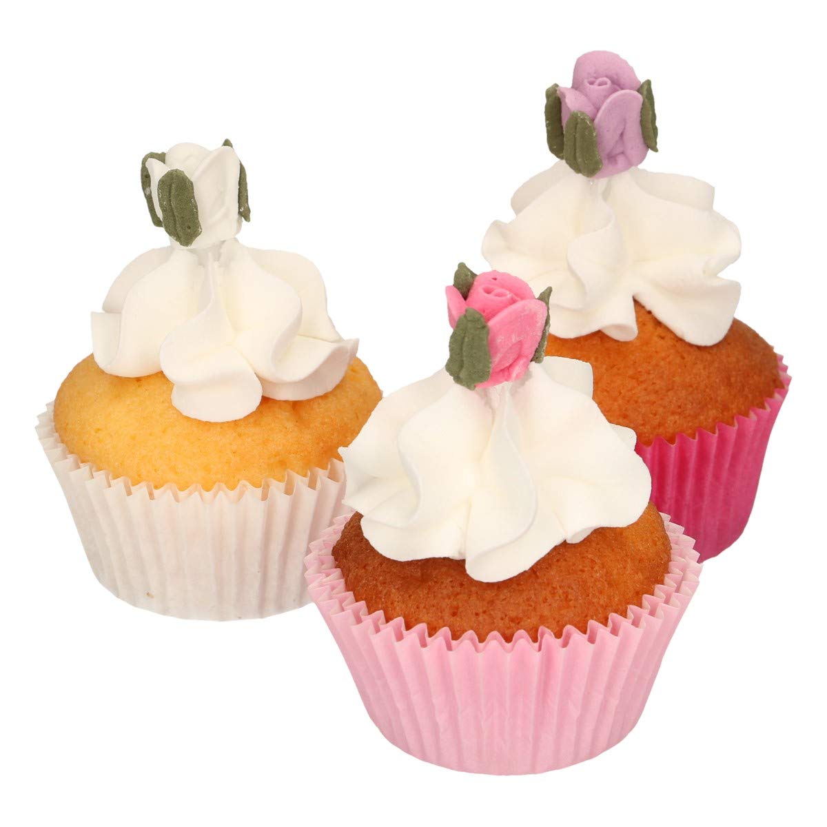 FunCakes Sugar Decorations Roses with Leafs - Gluten Free Edible Cake Toppers (Pack of 2)