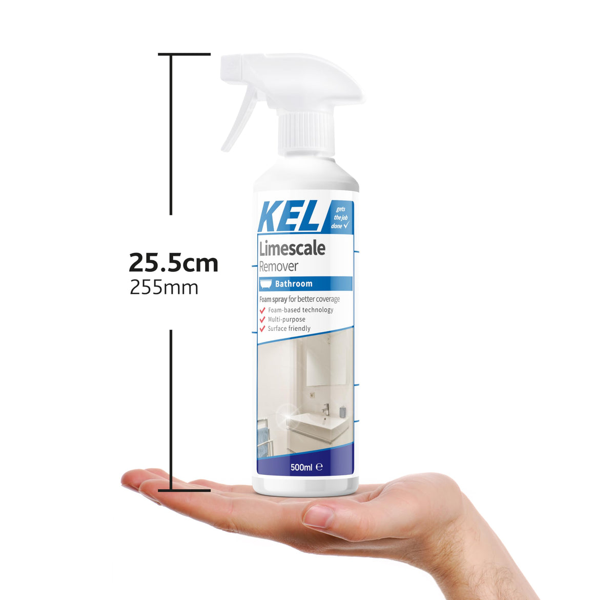 KEL Limescale Remover Foam Spray - 500ml Bottle | Bathroom Descaler | Tackles Rust & Urine Stains