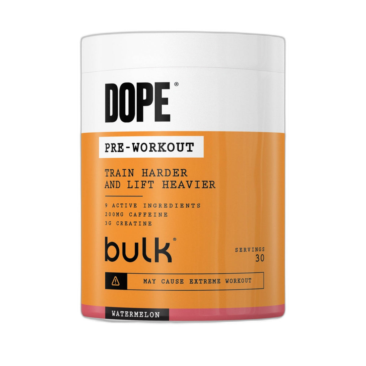 BULK POWDERS Dope Pre-Workout Powder - Watermelon | 3g Creatine | 200mg Caffeine | 510g 1