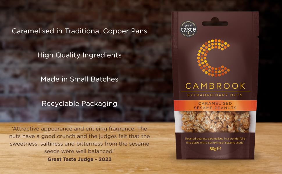 Cambrook Caramelised Sesame Peanuts - 80g Bags, Pack of 12