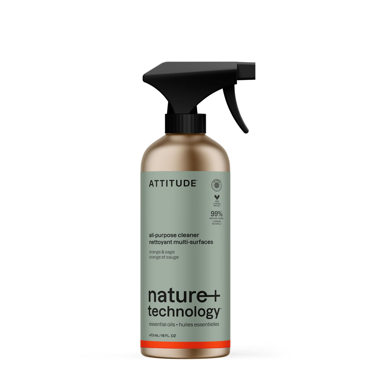 ATTITUDE All-Purpose Cleaner - Orange & Sage Scent, Plant & Mineral-Based, EWG Verified, 473 ml