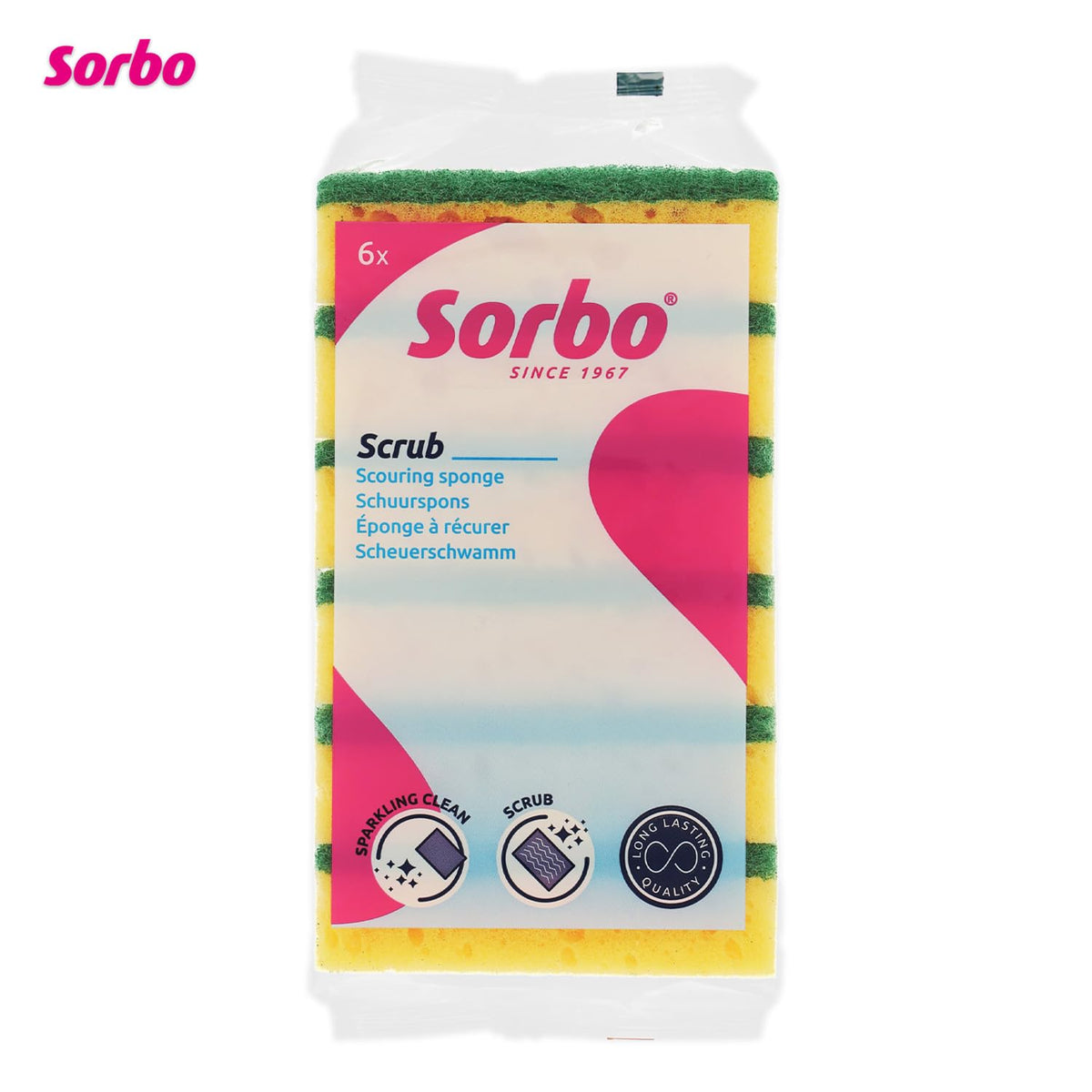 Sorbo Large Scouring Sponges - Pack of 6 | Extra Strong | Yellow/Green 4