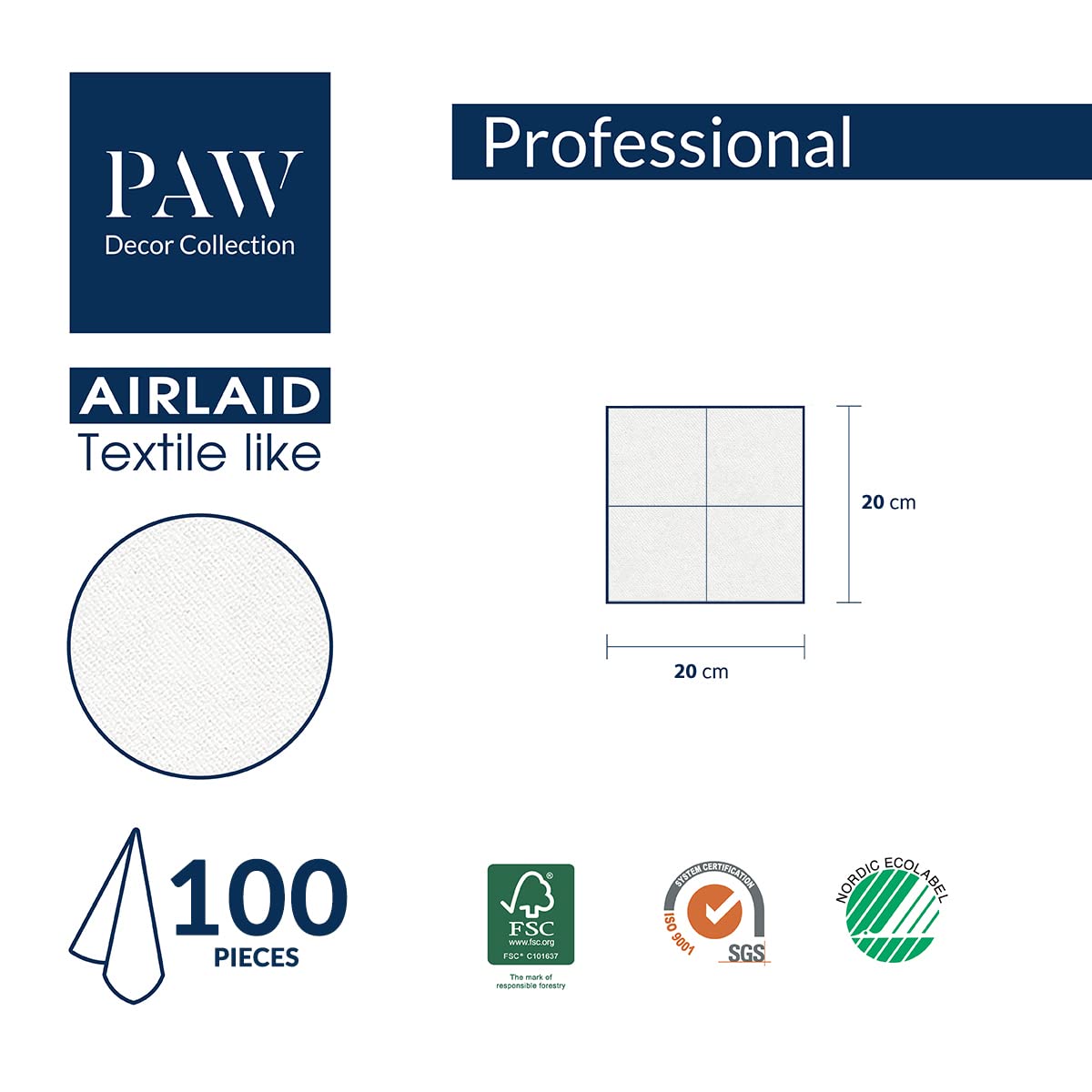 PAW Decor Collection Airlaid Cocktail Napkins - Black | 100 Pieces | 20 x 20 cm 7