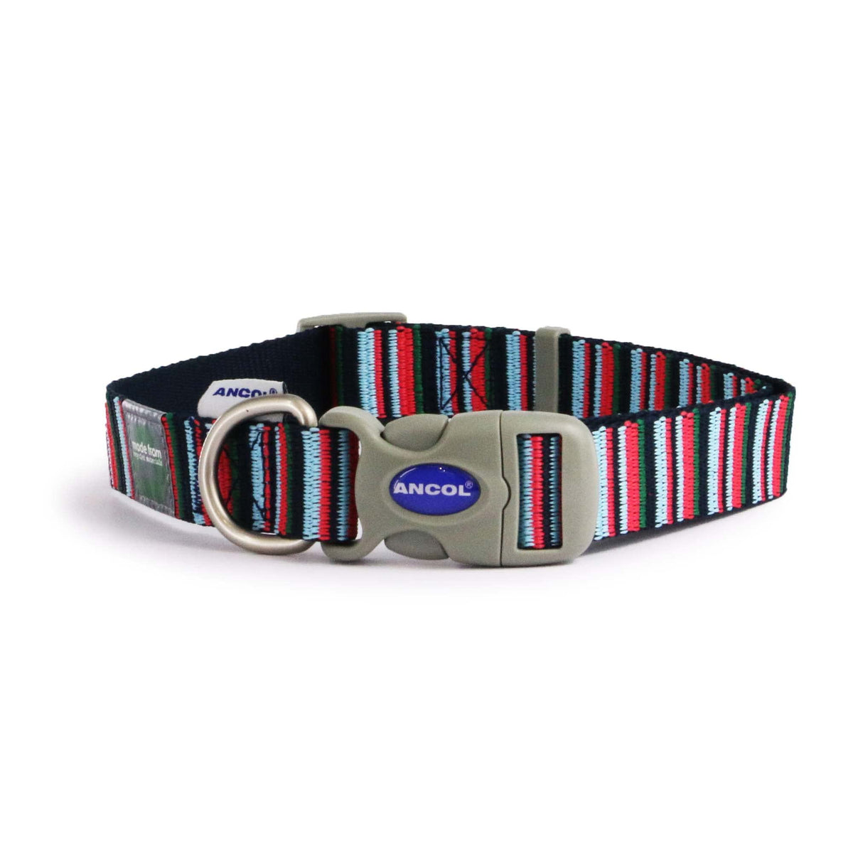 Ancol Large Navy Candy Stripe Recycled Webbing Dog Collar