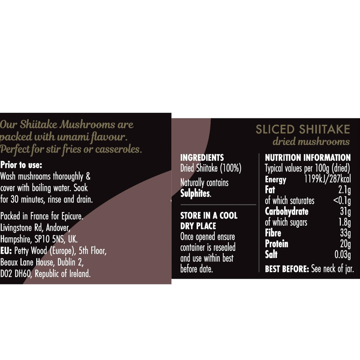 Epicure Sliced Shiitake Dried Mushrooms - Intense Umami Flavour | 30g | Natural Ingredients