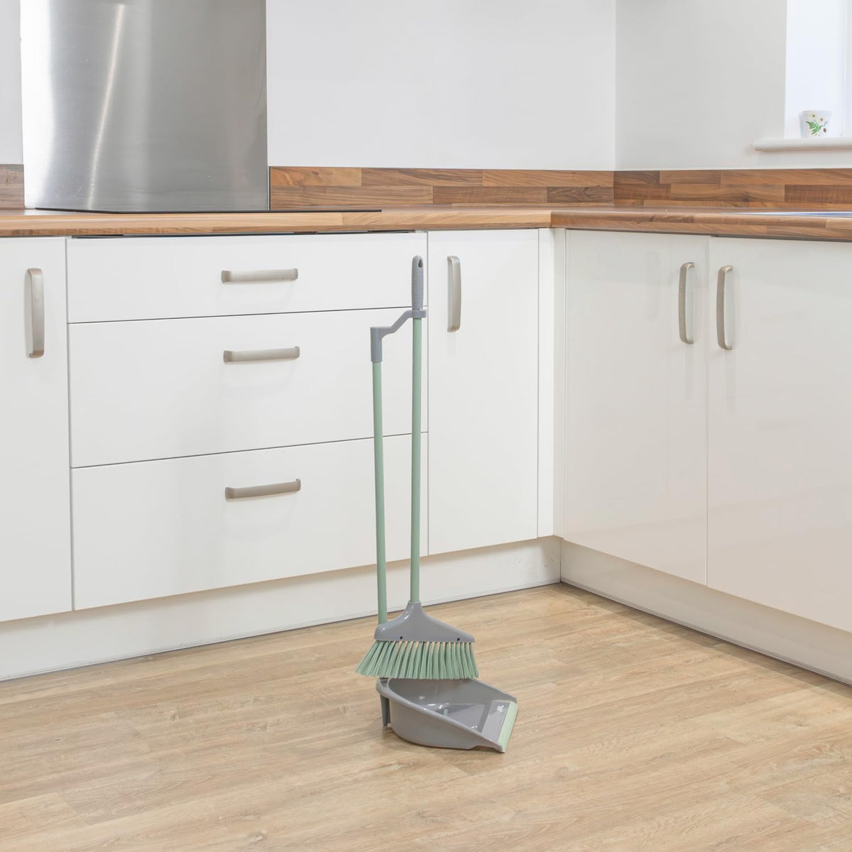 JVL Long Handle Dustpan and Brush Set - Upright Stand-Up Cleaning | Grey | H:84cm 9