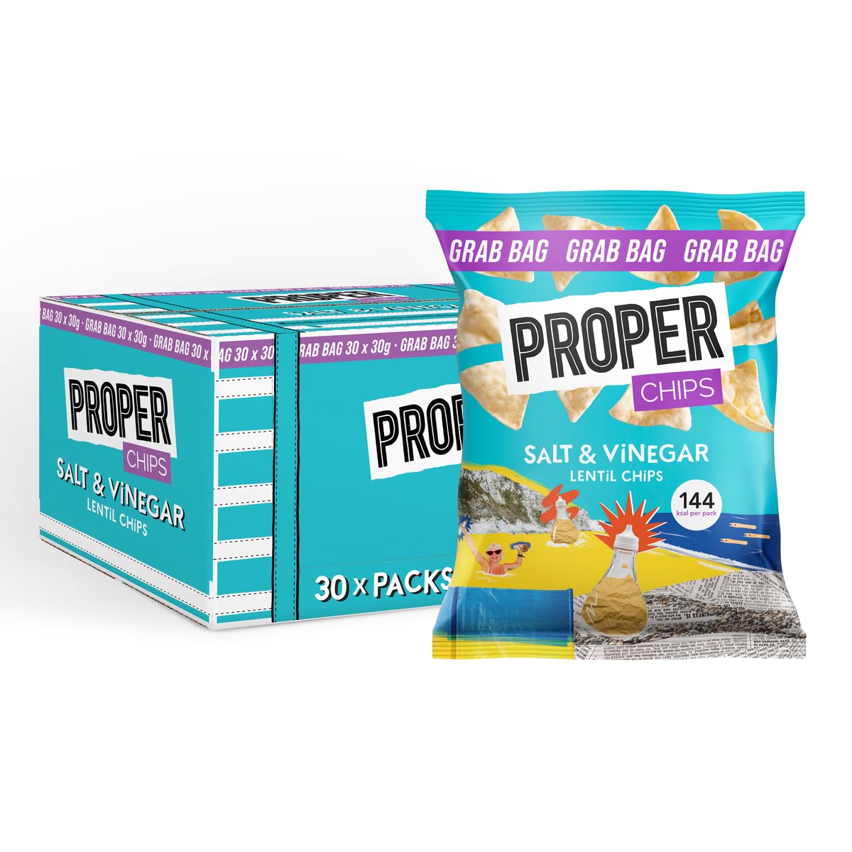 PROPER Salt & Vinegar Lentil Chips Multipack - 30 x 31g Bags
