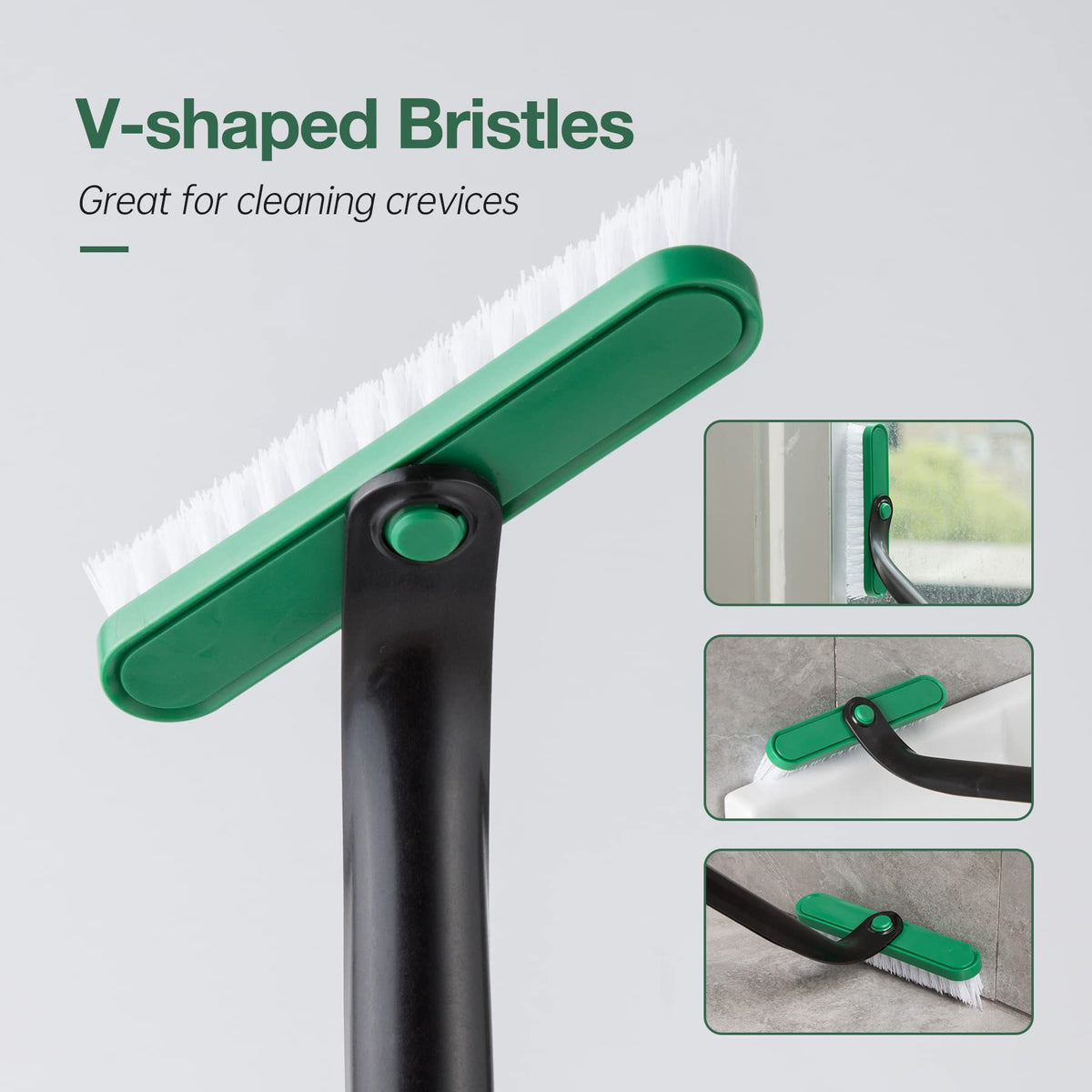 Eyliden Bathroom Cleaning Brush - 2 Pack with Long Adjustable Handle & Scraper | Green 3