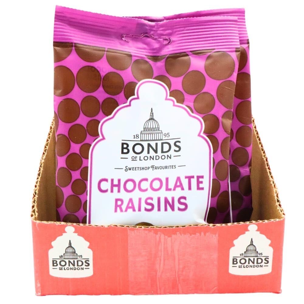 Bonds of London Chocolate Raisins - 75g Bag, Pack of 12 5