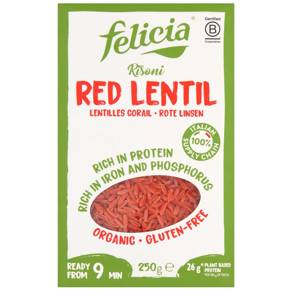 Felicia Organic Red Lentil Orzo Pasta - High Protein 26g, Gluten Free, 250g