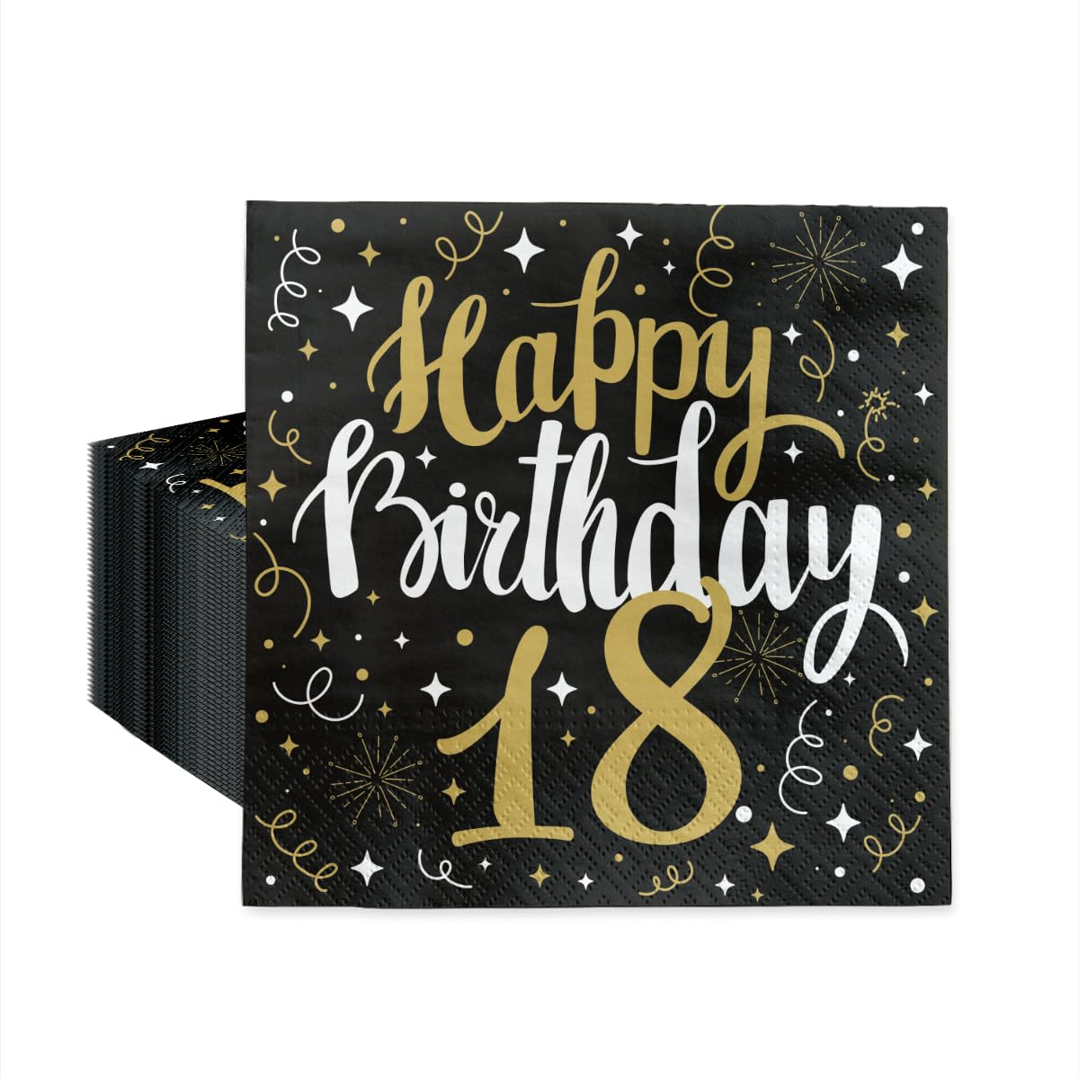 PAW Decor Collection Paper Napkins - 33 x 33 cm, 20 Pack, Gold Birthday 18 Design 1