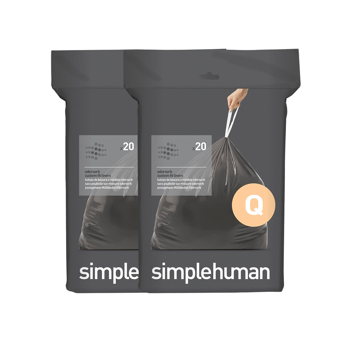 simplehuman Code Q Odorsorb Bin Liners - 40 Count | Unscented | 50 Liter Capacity 1