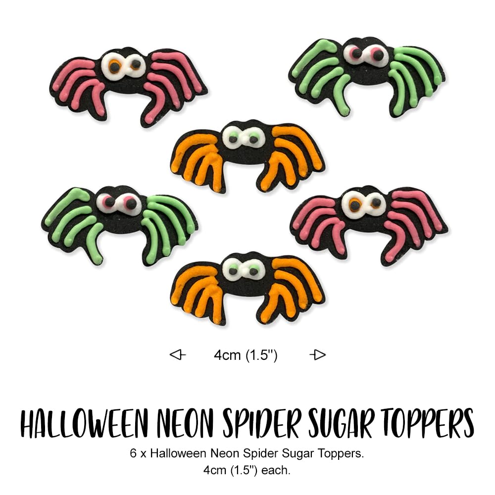 Anniversary House 6pcs Halloween Neon Spider Edible Cake Toppers - 4cm
