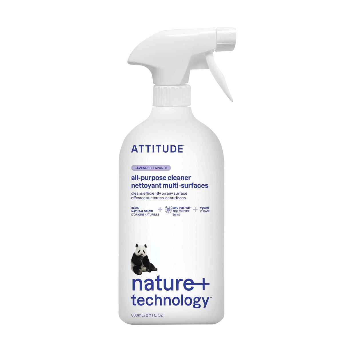 ATTITUDE All-Purpose Cleaner Spray - EWG Verified, Vegan, Plant-Based Formula, Lavender Scent, 800 ml