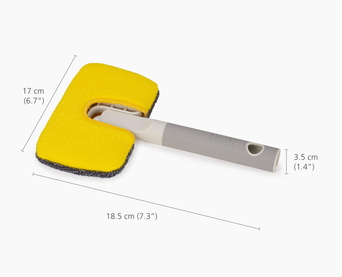 Joseph Joseph CleanTech 2-in-1 Bathroom Scrubber - Microfibre & Scourer Pads | Soft-Grip Handle | Light Stone 6