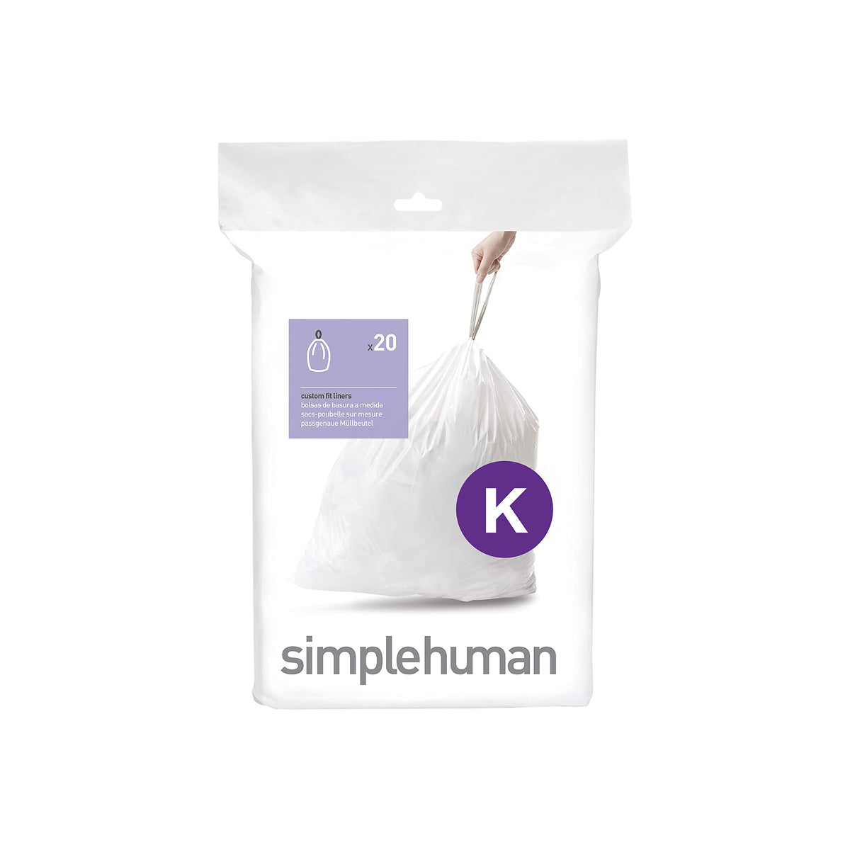 simplehuman Code K Custom Fit Bin Liners - 45L Capacity, White Plastic, 20 Count 1