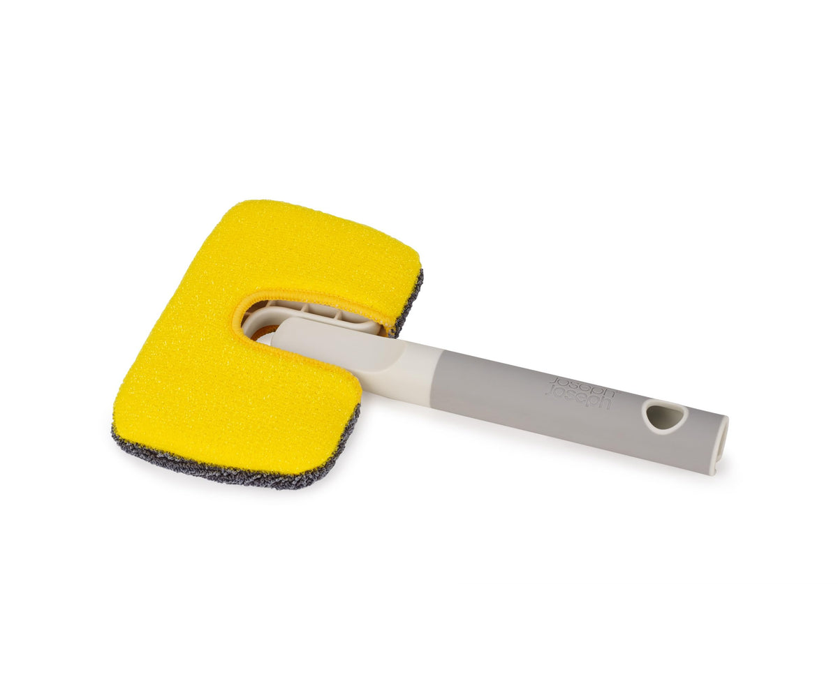 Joseph Joseph CleanTech 2-in-1 Bathroom Scrubber - Microfibre & Scourer Pads | Soft-Grip Handle | Light Stone