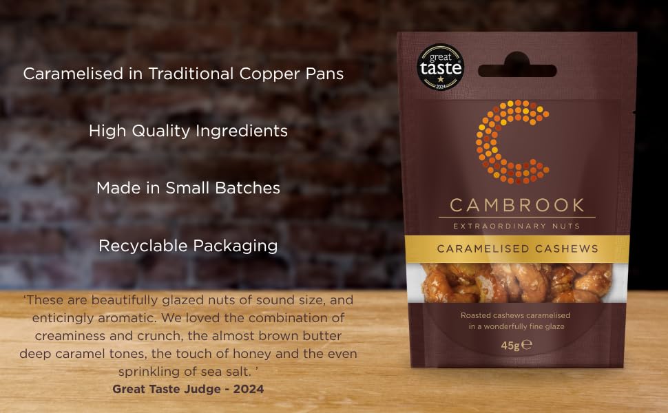 C Cambrook Extraordinary Nuts Caramelised Cashews - 45g Bags, Pack of 24 2