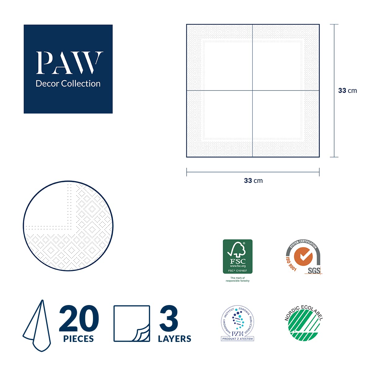 PAW Decor Collection Tropical Leaves Napkins - 3-Ply, 33 x 33 cm, 20 Pieces 6