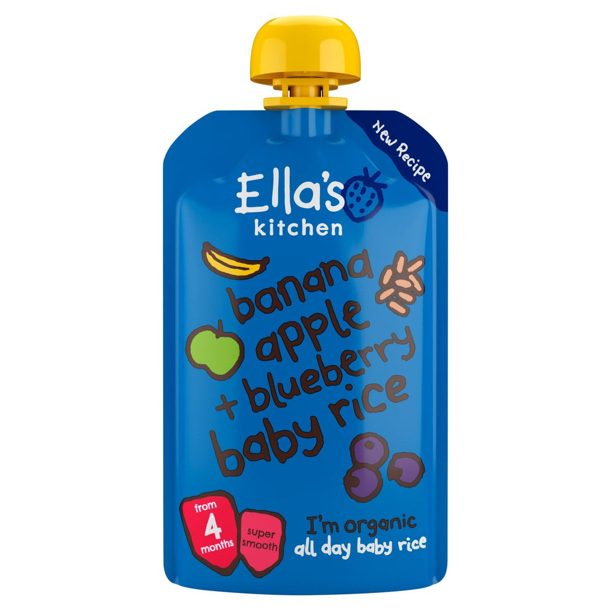 Ella's Kitchen Organic Banana, Apple & Blueberry Baby Rice - Stage 1 Savoury Meal | 120g Pouches | Pack of 7