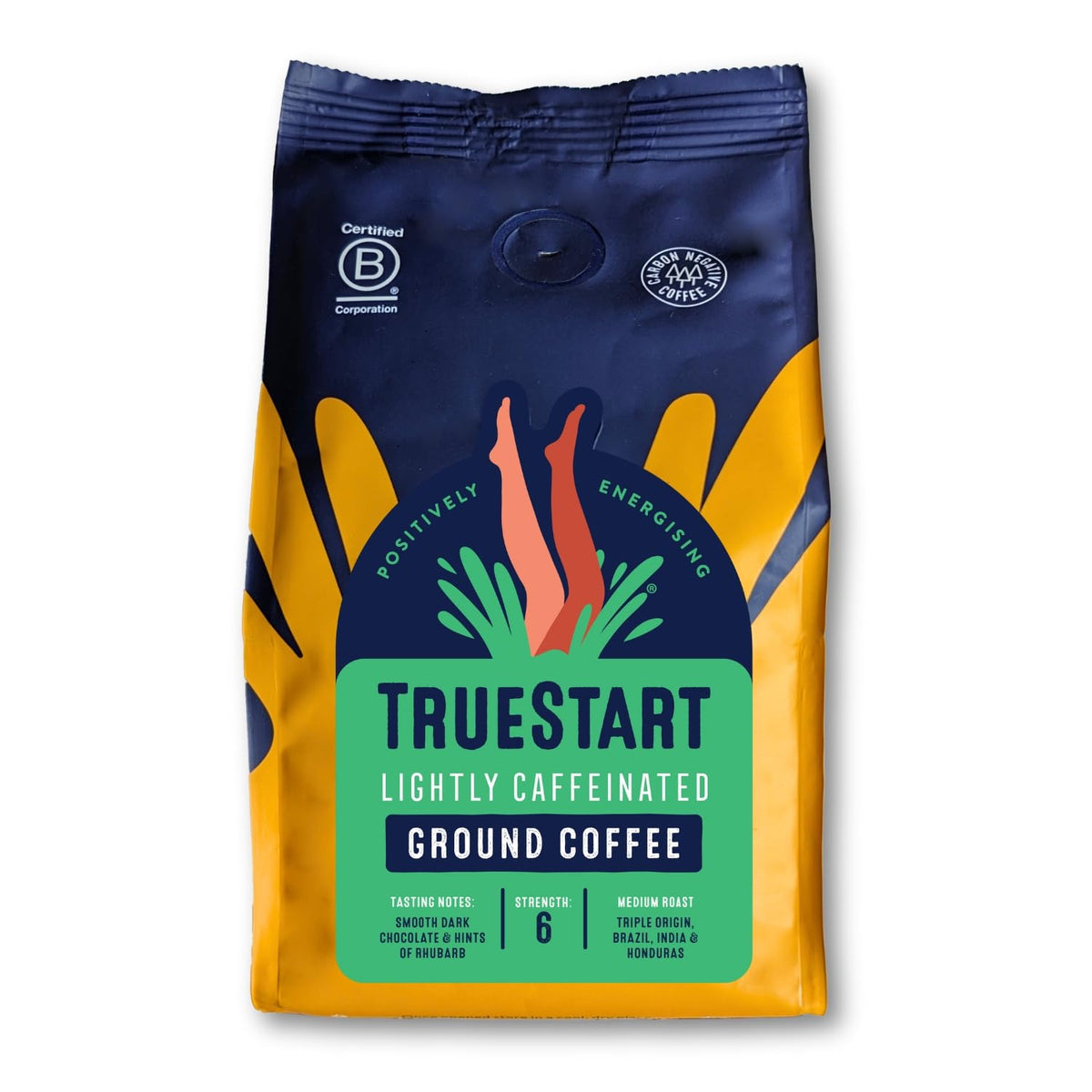 TRUESTART Ground Coffee - Lightly Caffeinated, Smooth Dark Chocolate & Rhubarb, 200g 1