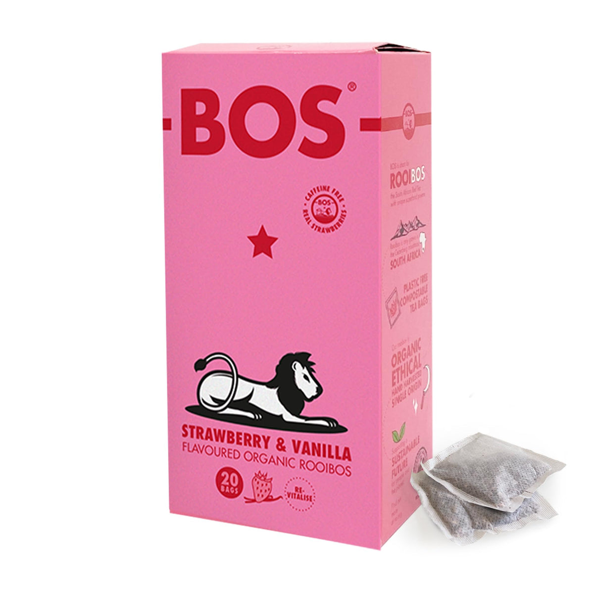 BOS Organic Strawberry & Vanilla Rooibos Tea Bags - Caffeine-Free, 20 Teabags, 50g