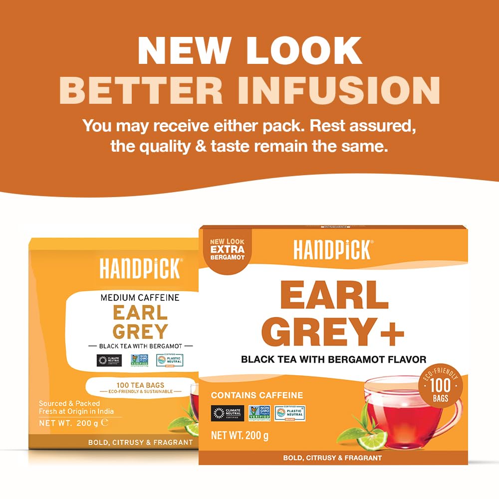 HANDPICK Earl Grey Black Tea Bags - 100 Count | Bergamot Extracts | Nourishing & Refreshing