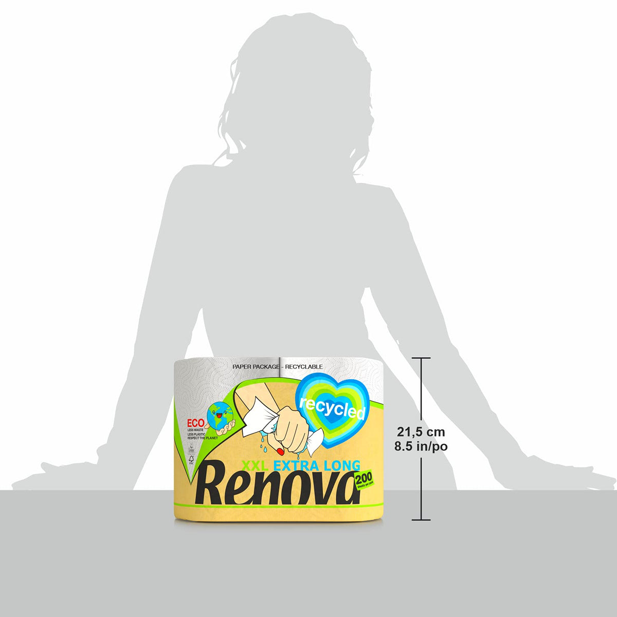 Renova Recycled XXL Kitchen Roll - 2 Rolls, White, 2-Ply | 100 Services per Roll 7