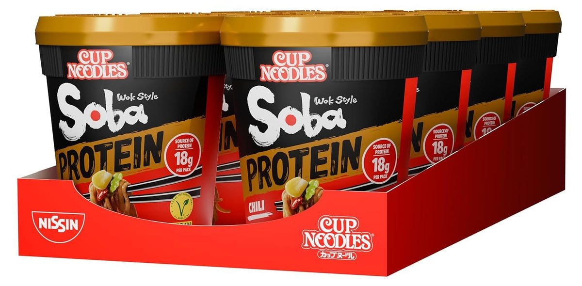 NISSIN Soba Protein Chilli Instant Noodles - 18g Protein, 8 Pack