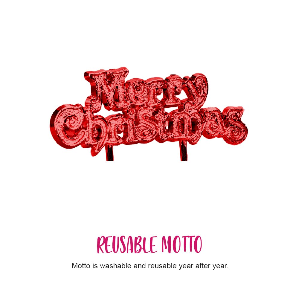 Anniversary House Merry Christmas Motto Cake Topper - Red, 4 x 7 cm 4
