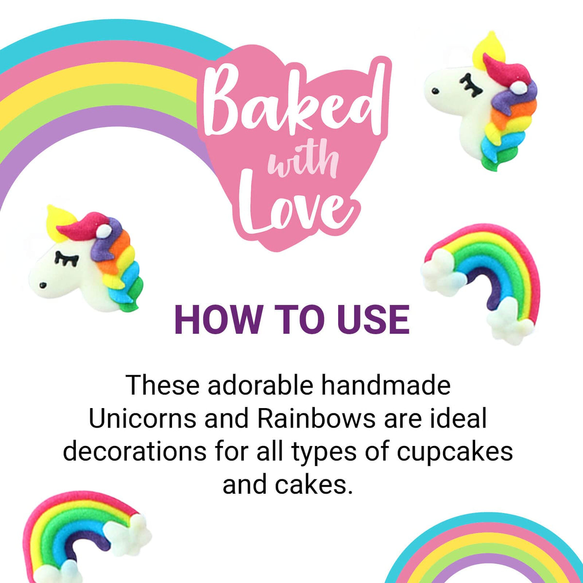 Culpitt Baked With Love Unicorn & Rainbow Edible Cake Toppers - Pack of 10 6