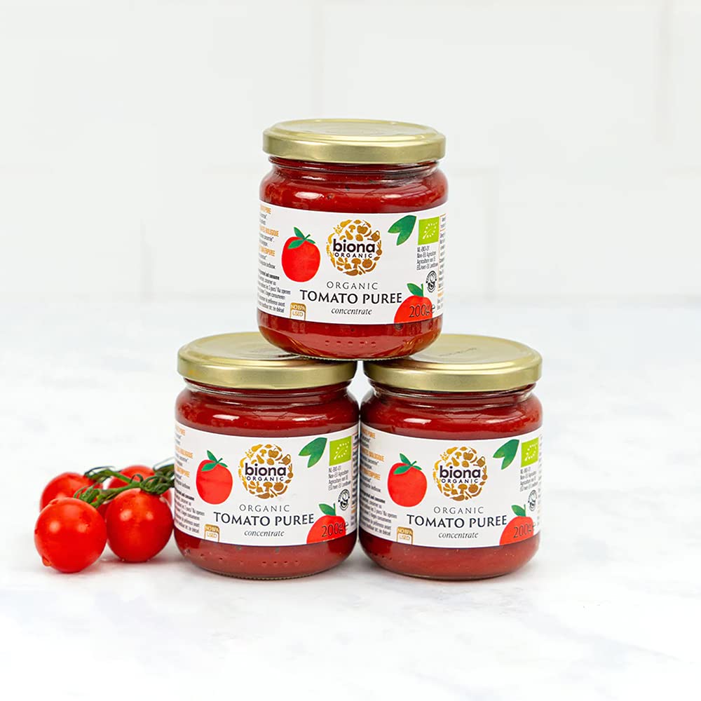 Biona Organic Tomato Puree - 100% Organic Tomato Concentrate | 200g Jar (Pack of 2)