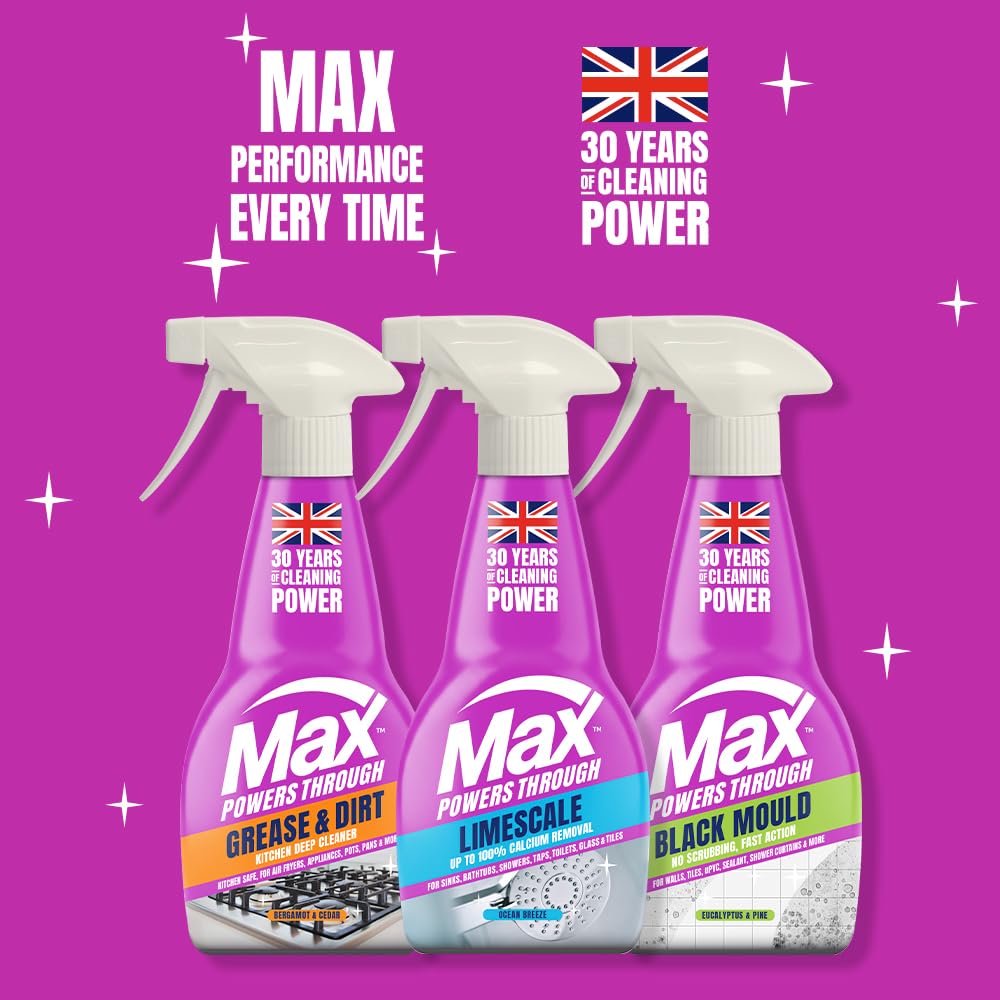 Max Grease & Dirt All-Purpose Cleaner Spray - High Performance Grease Remover, Kitchen Surfaces & Appliances, Bergamot and Cedar Scent, 1000ml (2 x 500ml) 5