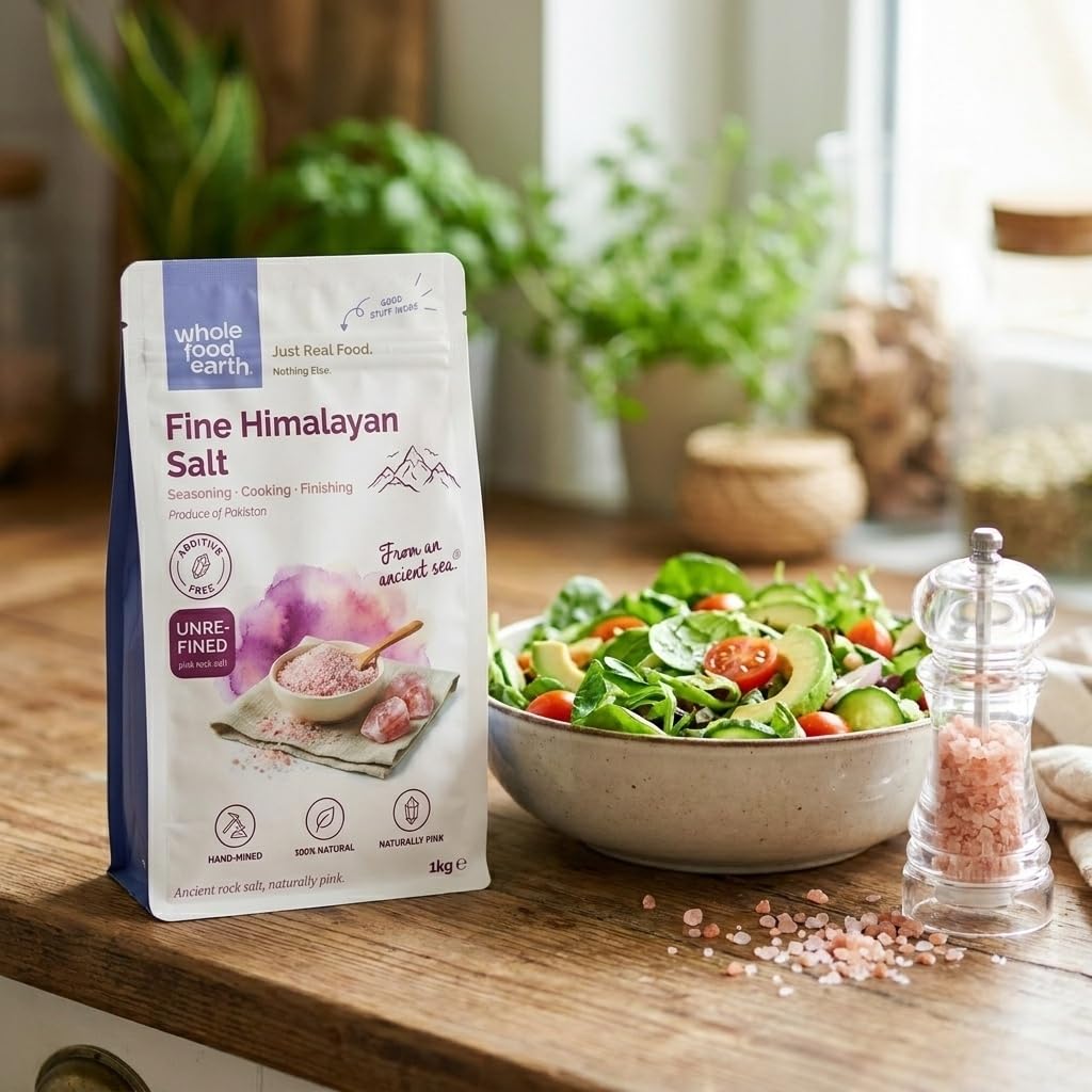 Wholefood Earth Himalayan Pink Salt - Fine Grain, 1kg Pouch | Unrefined, Mineral-Rich 4