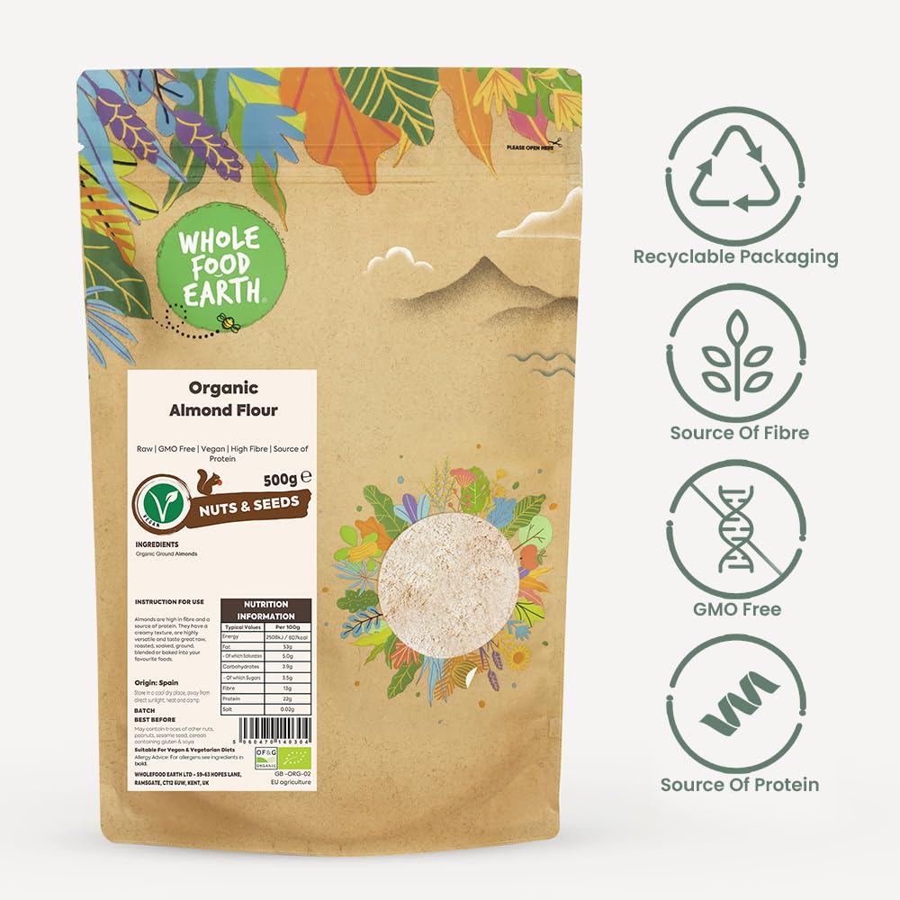 Wholefood Earth Organic Raw Ground Almonds - 250g Bag 4