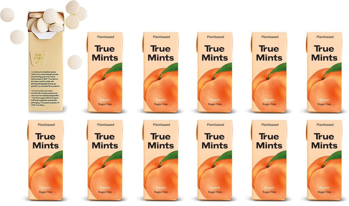 True Gum Peach Mints - Sugar Free | Xylitol Sweetened | 12-Pack