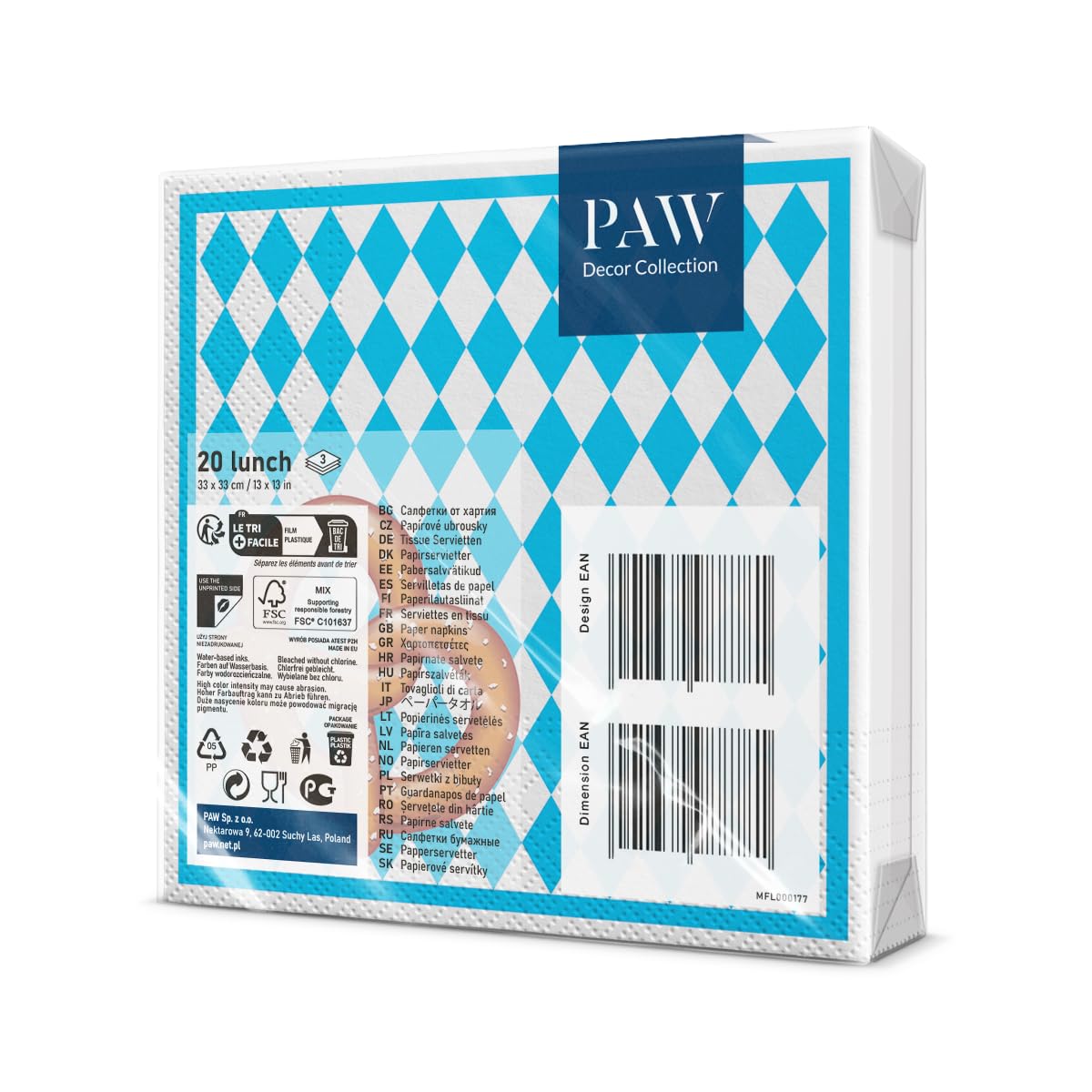 PAW Decor Collection Paper Napkins - Bavarian Pretzel Design | 33 x 33 cm | 20 Pack