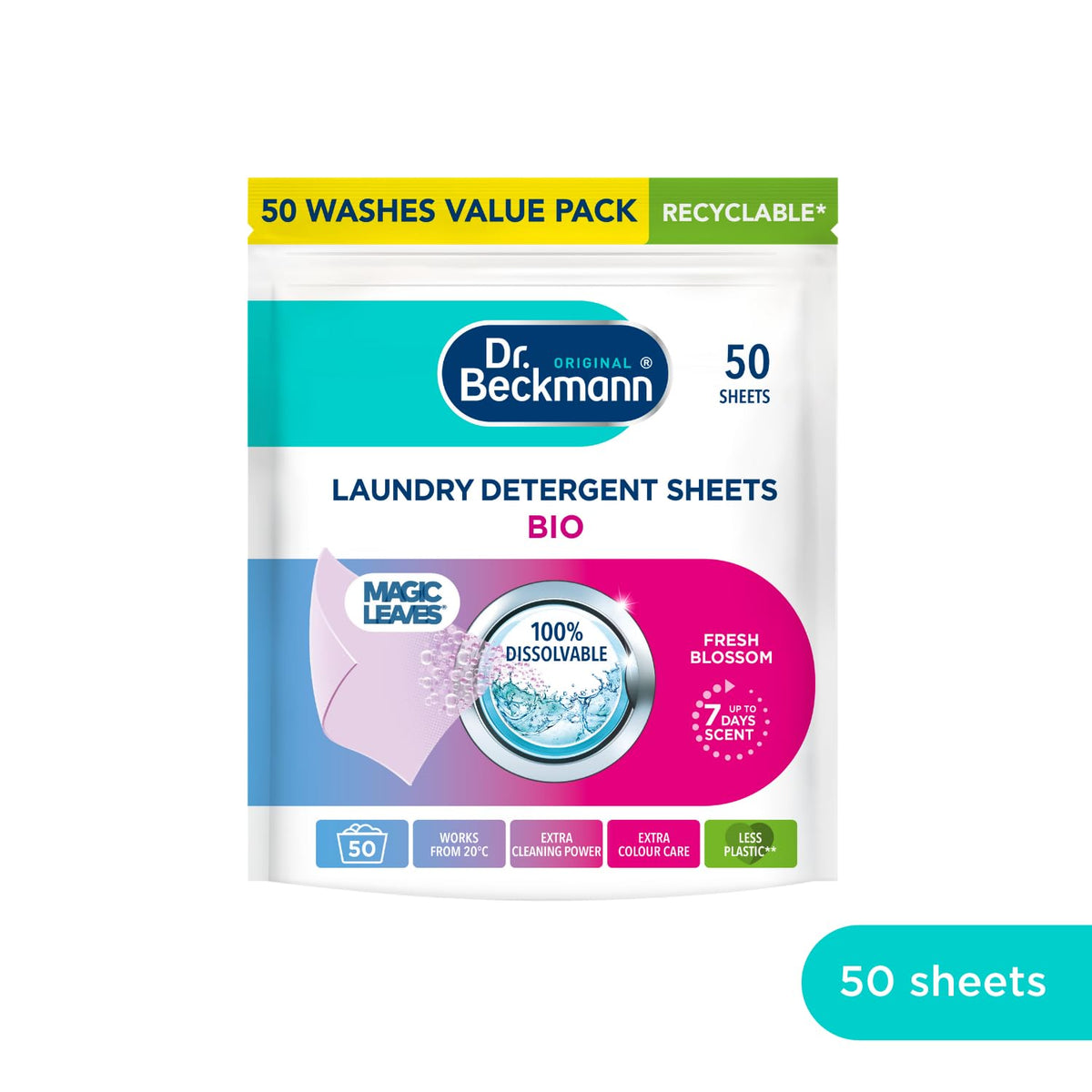 Dr. Beckmann Laundry Detergent Sheets - Fresh Blossom Scent | 100 Count (2x50) 3