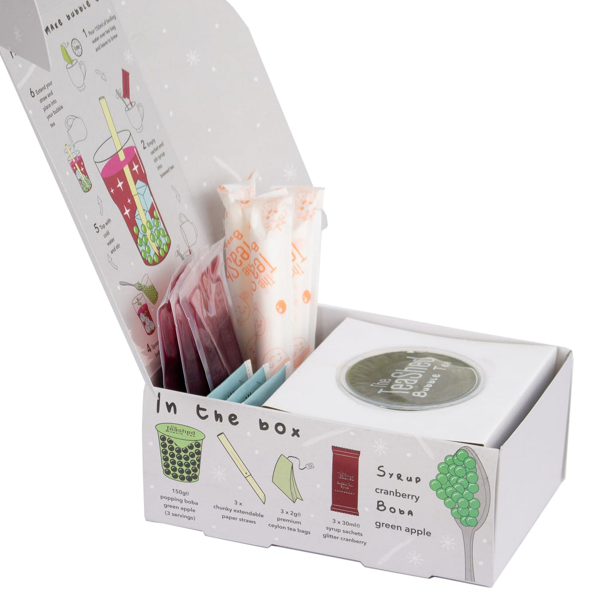 The TeaShed Winter Glitter Cranberry & Apple Bubble Tea Kit - 3 Servings 3