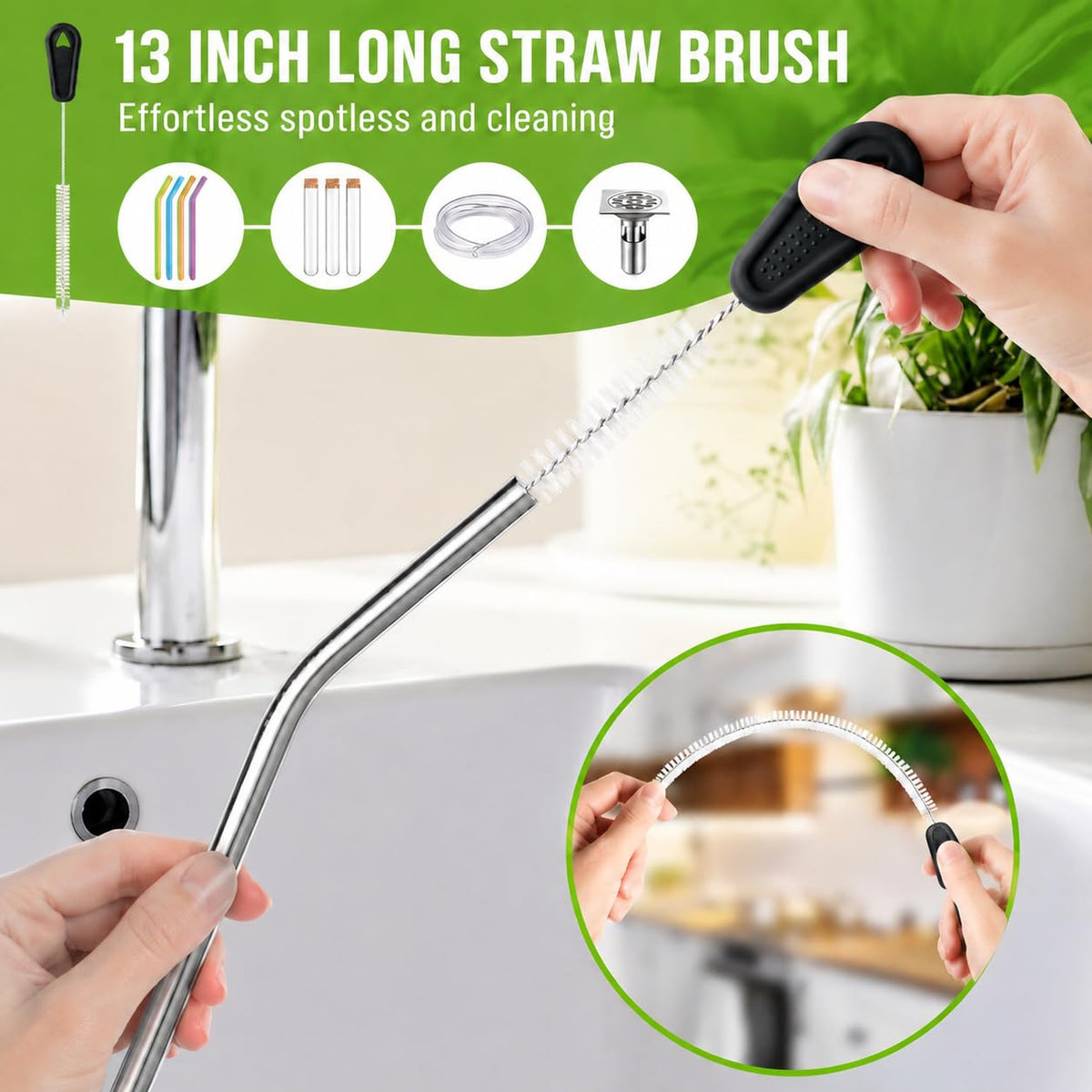 Admygo 3-in-1 Bottle Cleaning Brush Set - Long Handle, Straw & Lid Brushes Included 5