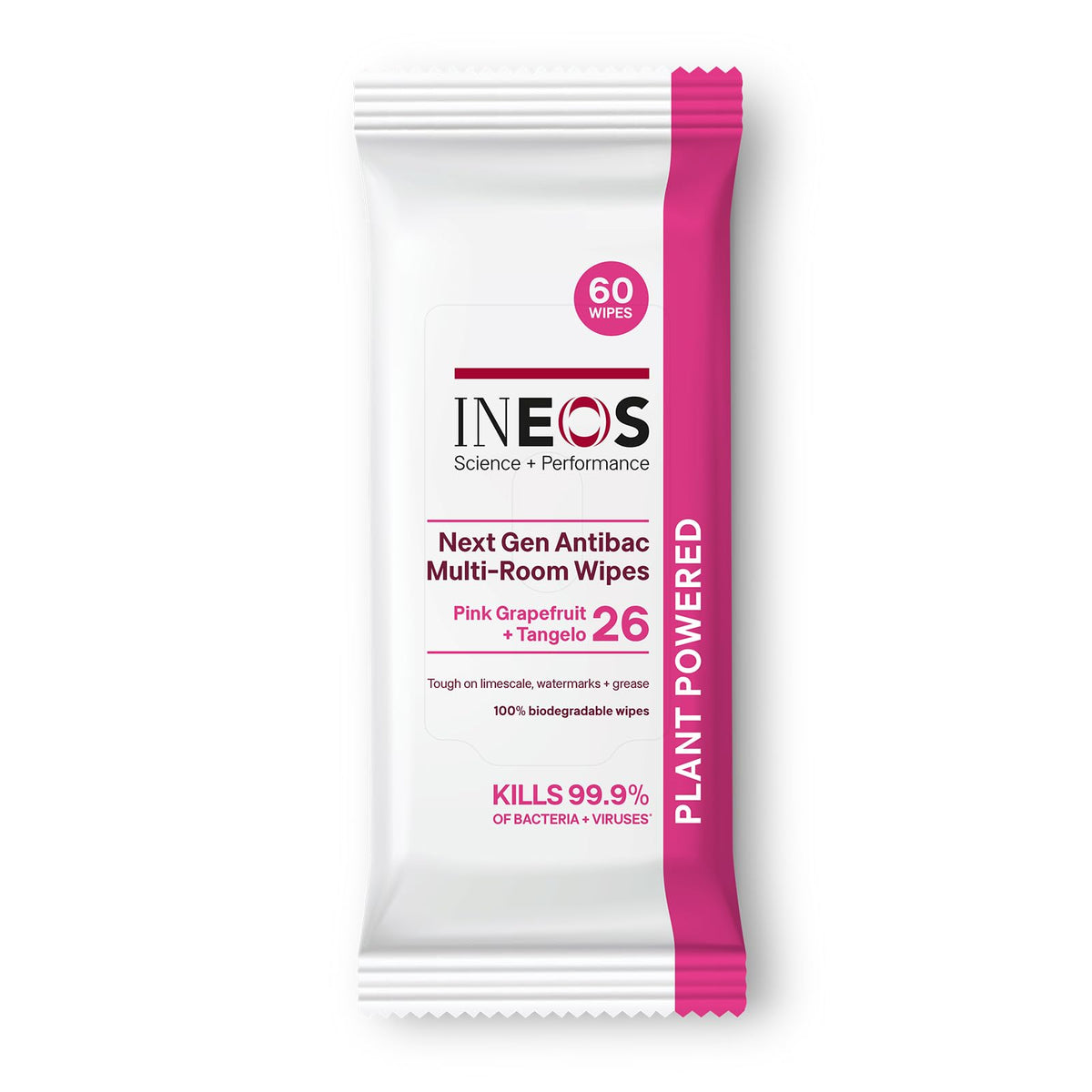 Ineos Disinfectant Wipes - Kills 99.9% of Bacteria & Viruses | Pink Grapefruit & Tangelo Scent | 60 Count 1