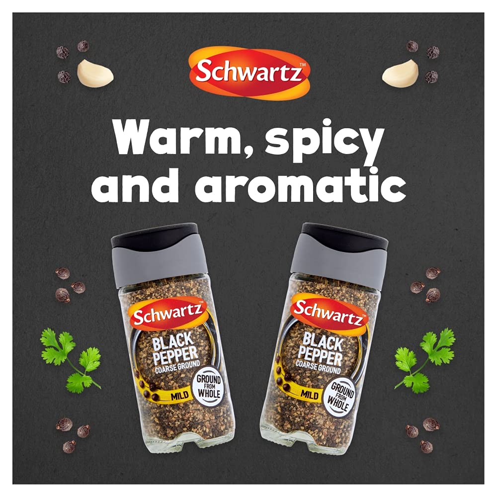 Schwartz Mild Coarse Ground Black Pepper - Warm, Spicy & Aromatic | 33g Jar (Pack of 6)