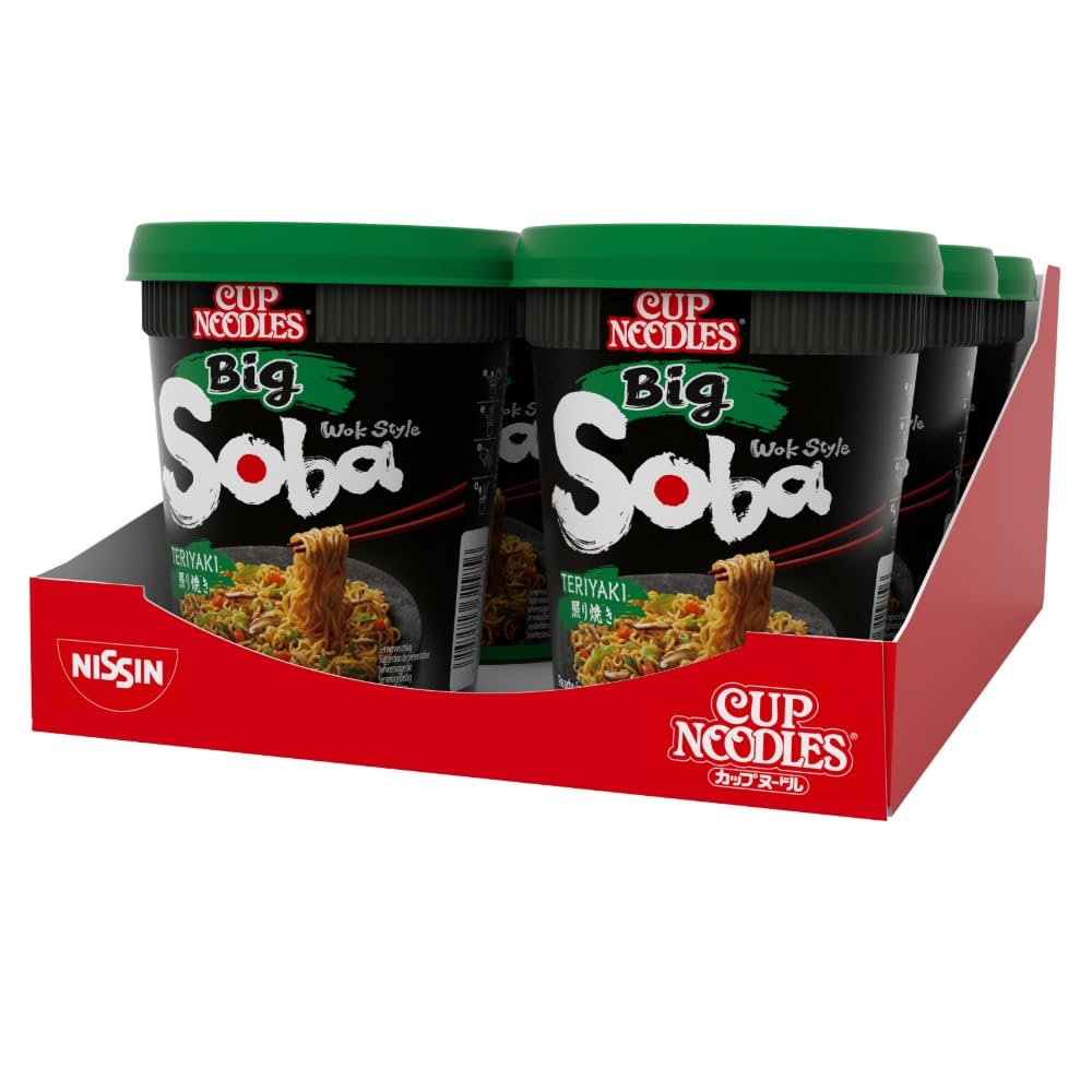NISSIN Soba Big Teriyaki Instant Wok Style Noodles - 113g Pots (Pack of 6)