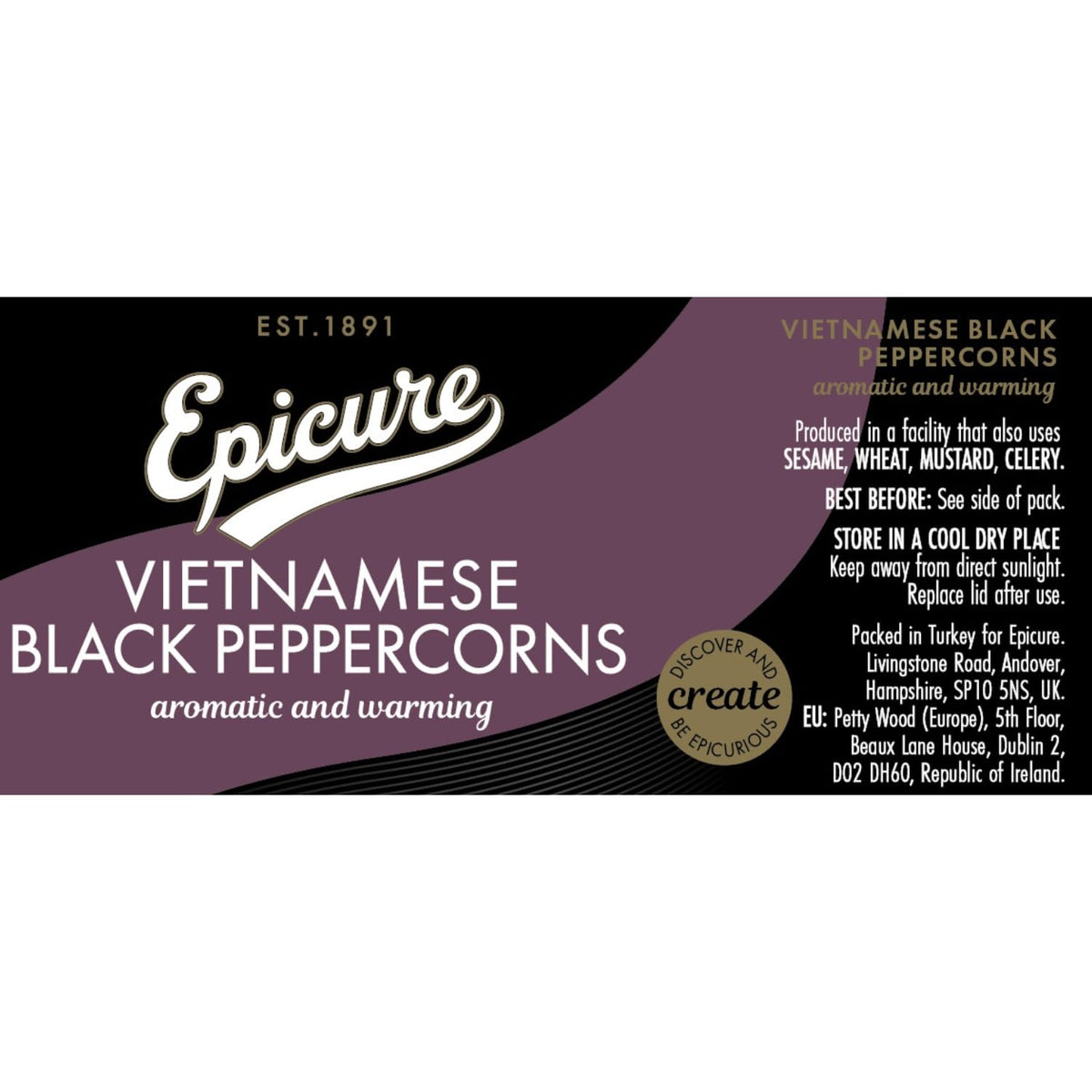 Epicure Vietnamese Black Peppercorns - 50g Grinders (Pack of 6) | Whole Peppercorns | Fresh Aroma & Flavor