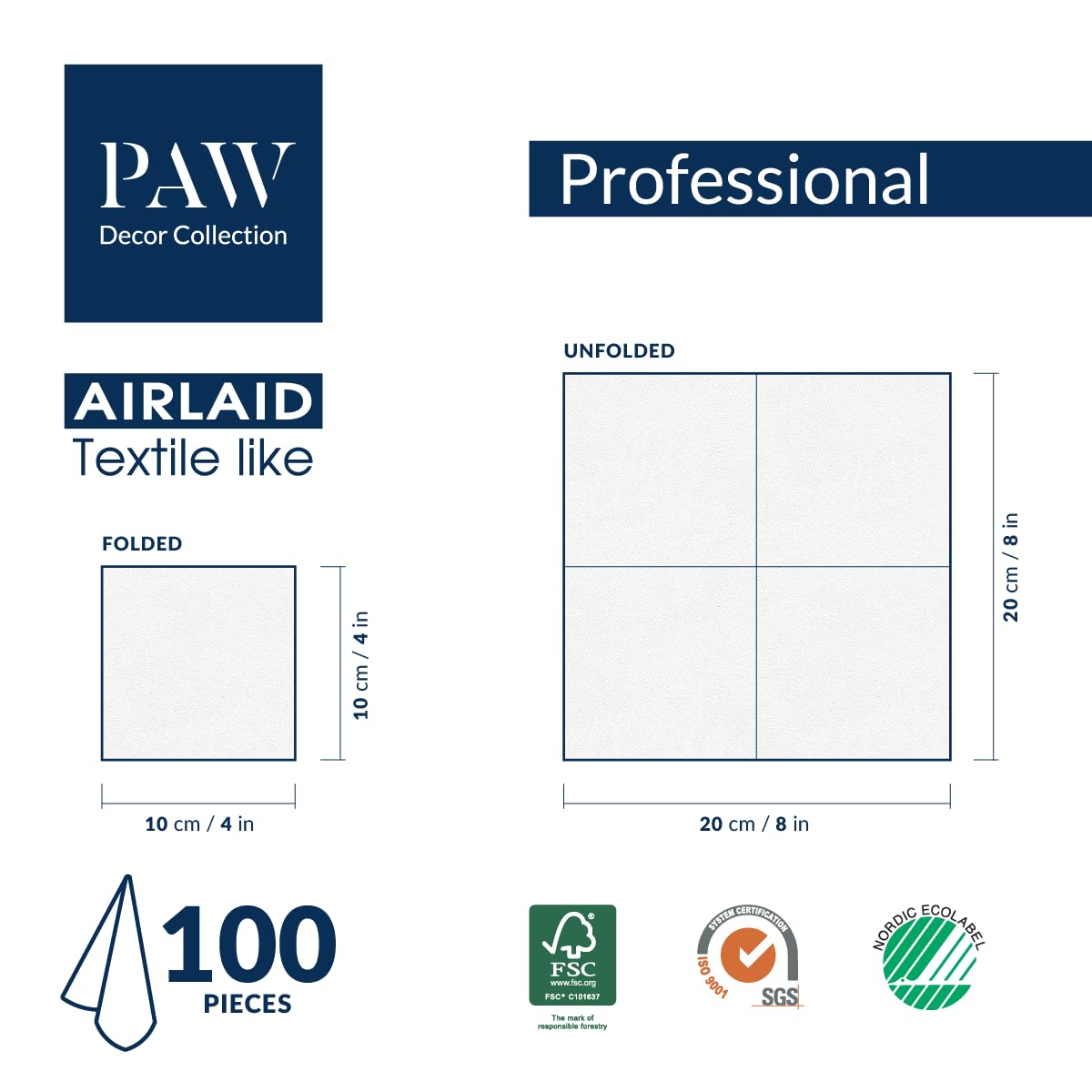 PAW Decor Collection Airlaid Cocktail Napkins - Grey, 20 x 20 cm, 100 Pieces 8