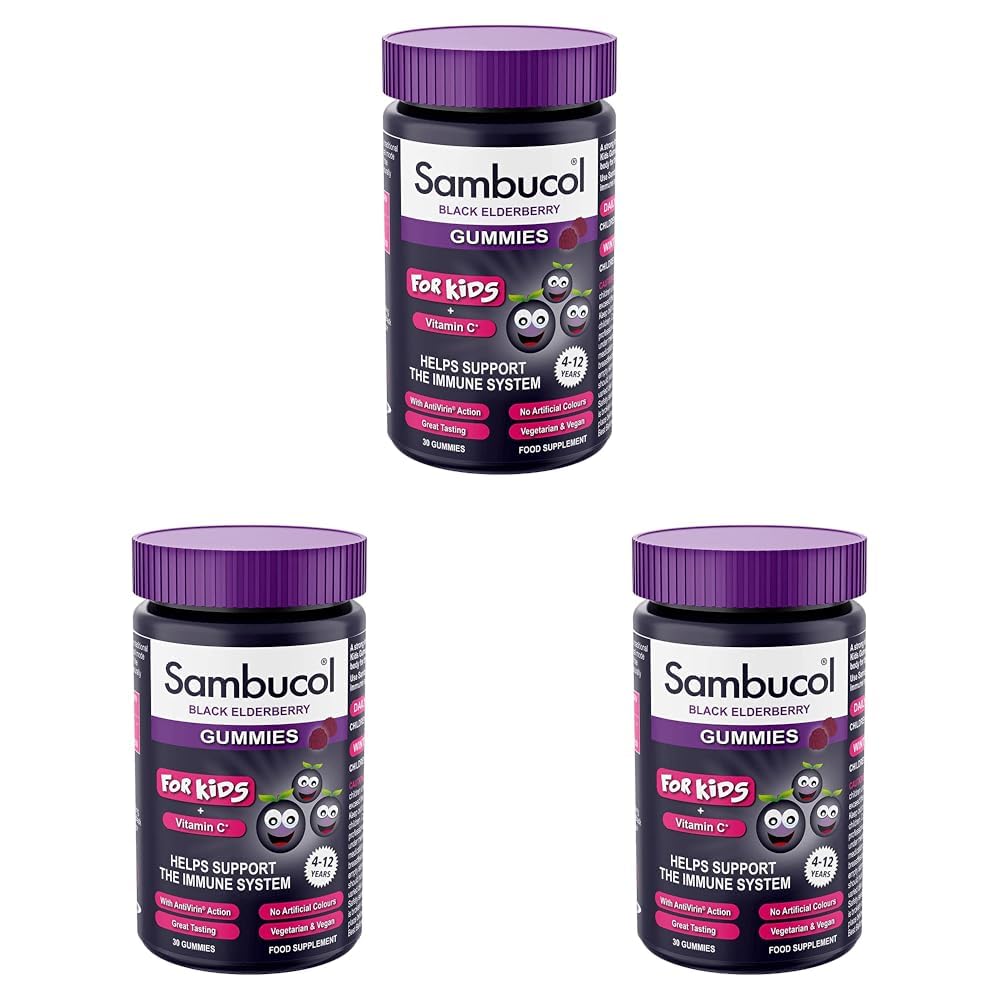 Sambucol Kids Gummies - Immune Support | 30 Count (Pack of 3) | Elderberry Flavour