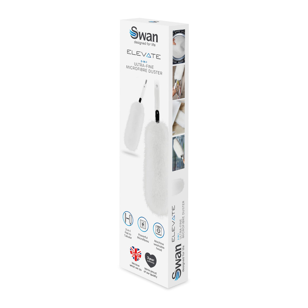 Swan Ultra-Fine Microfibre 2-in-1 Duster - Flat & Tubular Modes | Machine Washable | White 9