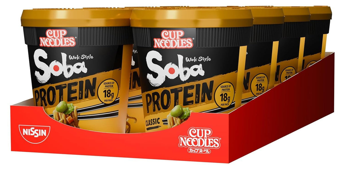 NISSIN Soba Protein Classic Instant Noodles - 18g Protein, 90g Pots (8-Pack)